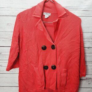 J'Envie Womens Notched Collar 3/4 Sleeve Double Breasted Sweater Red Size Medium